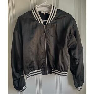 Vintage 90s/Y2K Satin Aero Dynamics Bomber Jacket Black & White Varsity Sz M
